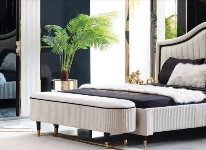 Textile Bed Bedroom Furniture Design Group 5pcs. Set 2x Bedside tables Beds new